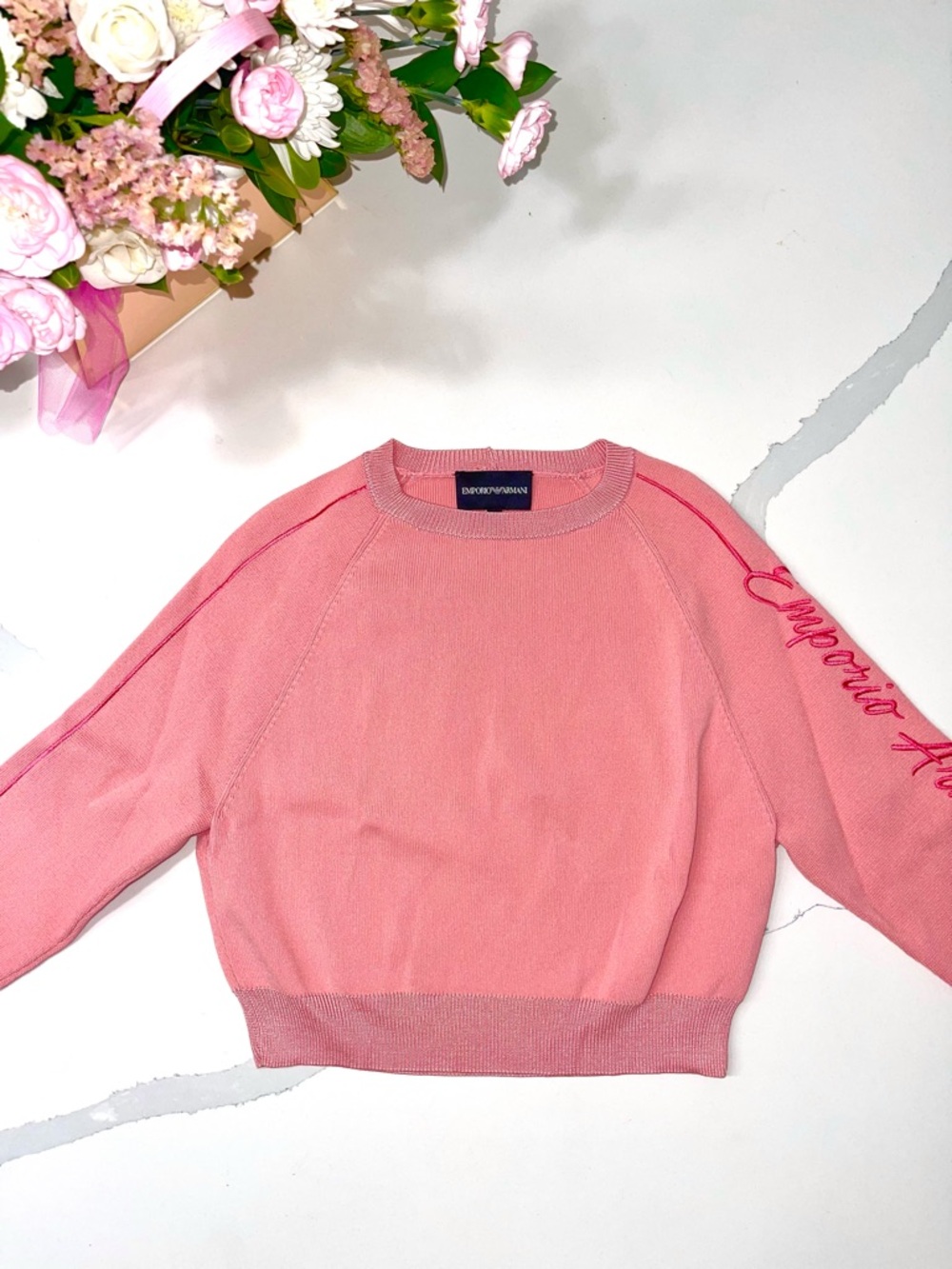 Emporio Armani Soft Pink Raglan Crewneck Sweater